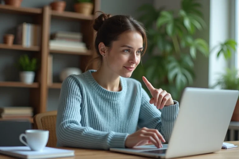 Femme vérifiant des informations en ligne sur un ordinateur portable pour utiliser un site web en toute sécurité